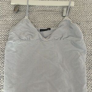 Brandy Melville Blue and White Striped V-Neck Spaghetti Strap Tank